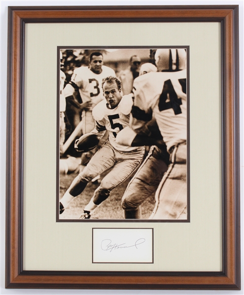 1957-66 Paul Hornung Green Bay Packers Signed 19"x23" Framed Index Card & Photo (JSA) 