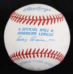 1984-94 Ken Griffey Jr & Senior Signed OAL Brown Baseball (JSA) 