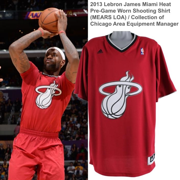 2013 Lebron James Miami Heat Pre-Game Worn Shooting Shirt (MEARS LOA) / Collection of Chicago Area Equipment Manager