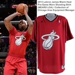 2013 Lebron James Miami Heat Pre-Game Worn Shooting Shirt (MEARS LOA) / Collection of Chicago Area Equipment Manager