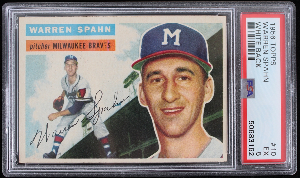 1956 Warren Spahn Milwaukee Braves #10 Topps Card (PSA Slabbed EX 5) 