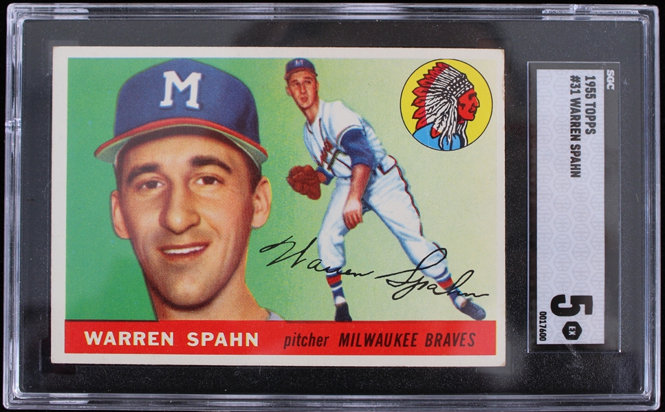 1955 Warren Spahn Milwaukee Braves #31 Topps Card (SGC Slabbed 5 EX) 