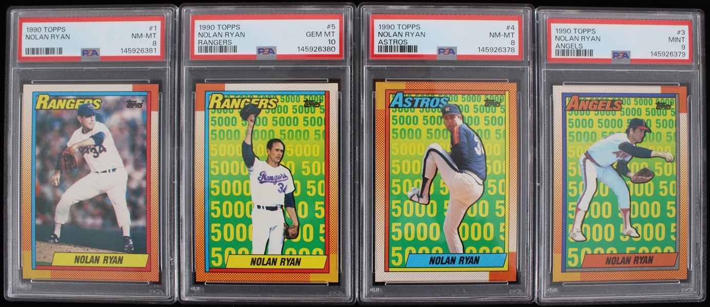 1990 Nolan Ryan Texas Rangers Topps PSA Slabbed Cards (Lot of 4)