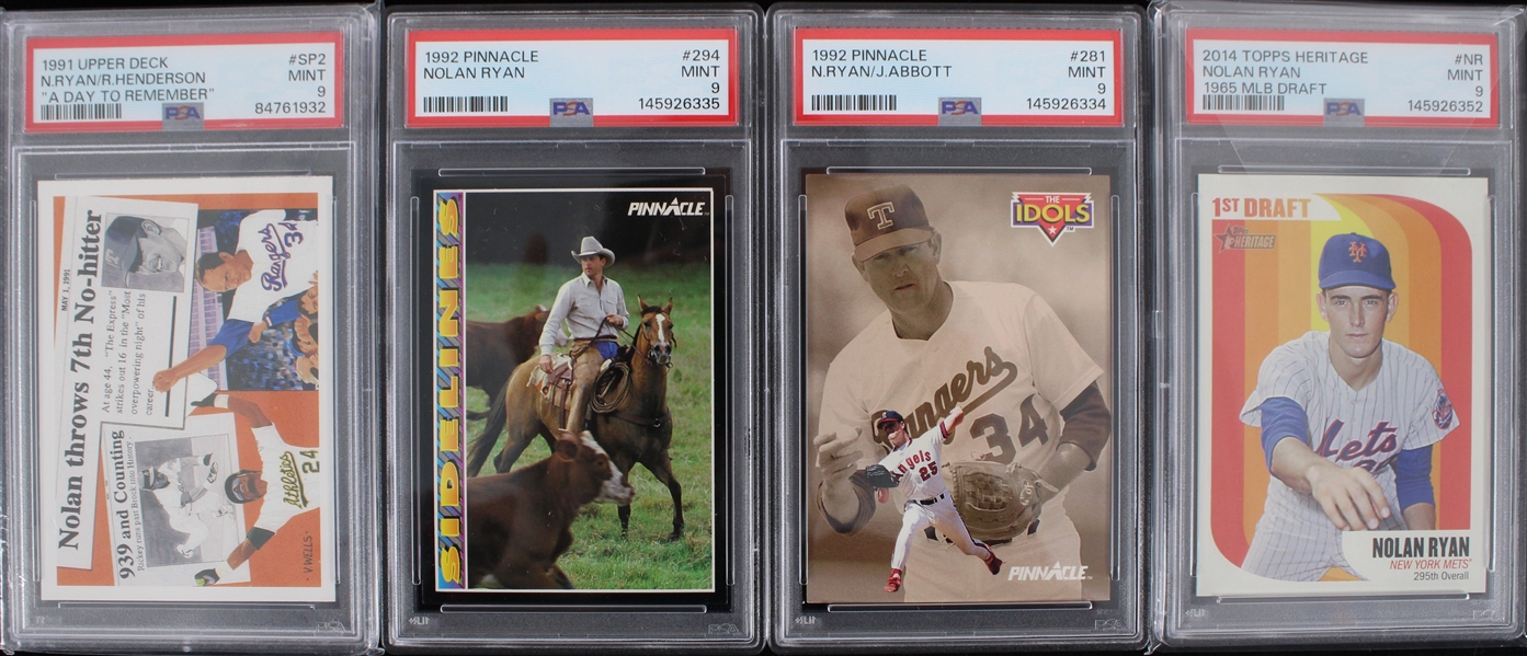 1991-2014 Nolan Ryan Texas Rangers PSA Slabbed Cards w/ 1st Draft (Lot of 4) 