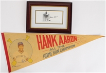 1954-76 Hank Aaron Milwaukee Braves Signed 9"x13" Framed HR Commemoration w/ Pennant (MEARS LOA) 