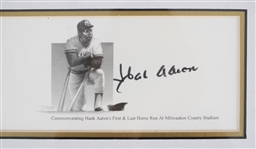 1954-76 Hank Aaron Milwaukee Braves Signed 9x13 Framed HR Commemoration w/ Pennant (MEARS LOA) 