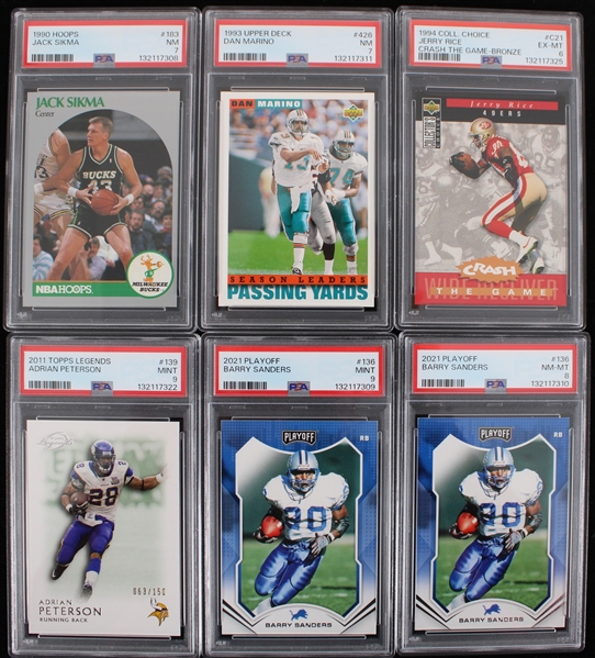1990-2021 Barry Sanders, Jerry Rice & more PSA Slabbed Trading Cards (Lot of 6) 