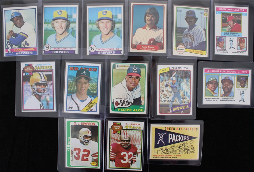 1970s-80s Rollie Fingers, Hank Aaron, OJ Simpson & more Trading Cards (Lot of 14)