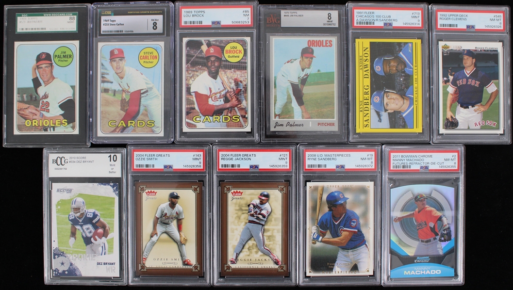 1969-2011 Lou Brock, Roger Clemens & more Slabbed Trading Cards (Lot of 11) 