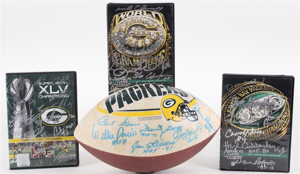 1970s-2010s Bart Starr, Jim Taylor Green Bay Packers Multi Signed Football & DVDs (Lot of 4)(JSA)