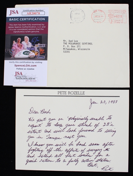 1983 Pete Rozelle NFL Commissioner Signed 5"x7" Note (Bud Lea Collection) *JSA* 