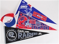 1977-91 Super Bowl Full Size Pennants & Cap (Lot of 4)