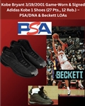 2001 (March 19) Kobe Bryant Game Worn & Signed Adidas Kobe 1 Shoes (27 Pts., 12 Reb.) – (PSA/DNA, Beckett, MEARS LOA)