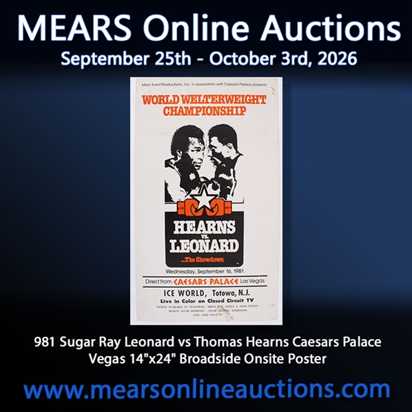 1981 Sugar Ray Leonard vs Thomas Hearns Caesars Palace Vegas 14"x24" Broadside Onsite Poster