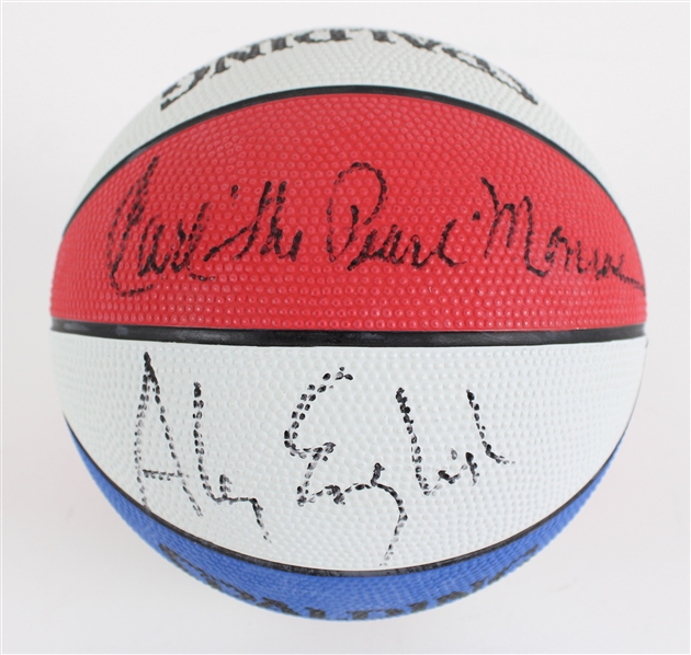 1970s Earl "The Pearl" Monroe & Alex English Signed 7" Basketball (JSA) 