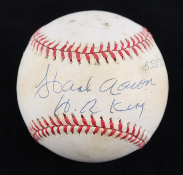 1994-99 Hank Aaron Milwaukee Braves Signed 553/755 ONL Coleman Baseball (JSA) 