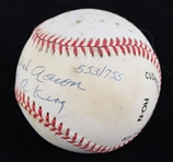 1994-99 Hank Aaron Milwaukee Braves Signed 553/755 ONL Coleman Baseball (JSA) 