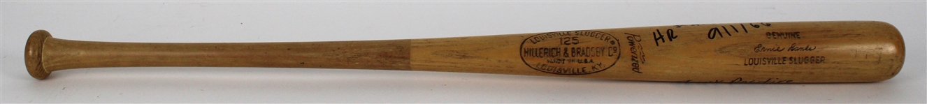 1966 circa Ernie Banks Chicago Cubs Hillerich & Bradsby Louisville Slugger Signed Professional Model Game Used Bat w/ HR #417, 9/2/66 & Think Positive Inscription (JSA / MEARS LOA)