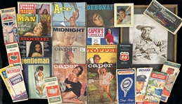 1950s-60s Gene Autry Wheaties 14"x17" Framed Ad, Mens Magazines, Motor Oil Maps (Lot of 30)