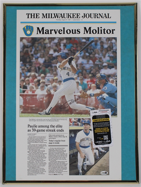 1987 Paul Molitor Milwaukee Brewers Signed 18"x24" Framed Marvelous Molitor Poster *JSA* 