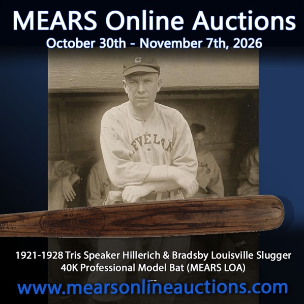 1921-1928 Tris Speaker Hillerich & Bradsby Louisville Slugger 40K Professional Model Bat (MEARS LOA)